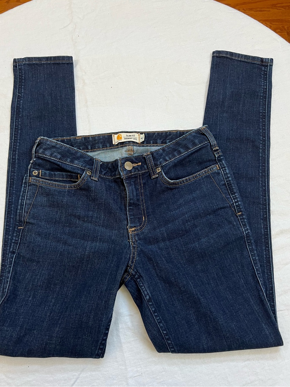 Carhartt Jeans LAYTON Slim Fit Skinny Leg Women's Sz 4 TALL Dark Wash Stretch